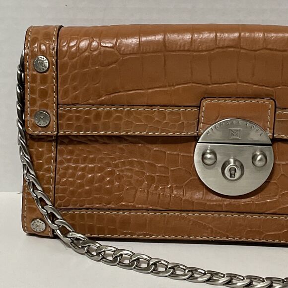 Stunning Michael Kors Alligator Print Leather Camel Handbag Chain Shoulder Bag - Picture 3 of 13